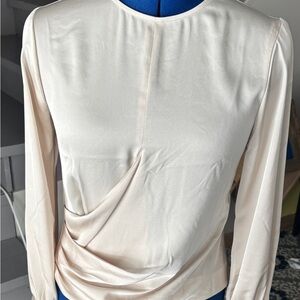 Express Cream Asymmetrical Ruched Long Sleeve Blouse